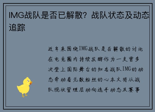 IMG战队是否已解散？战队状态及动态追踪